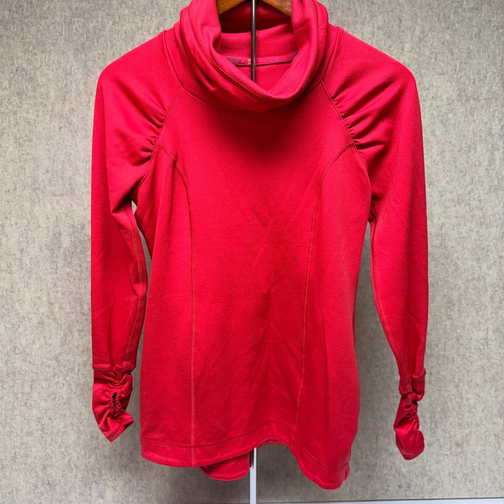 Calia Cowl Neck Pullover Women Small Coral Pink Ruched Thumbhole Active